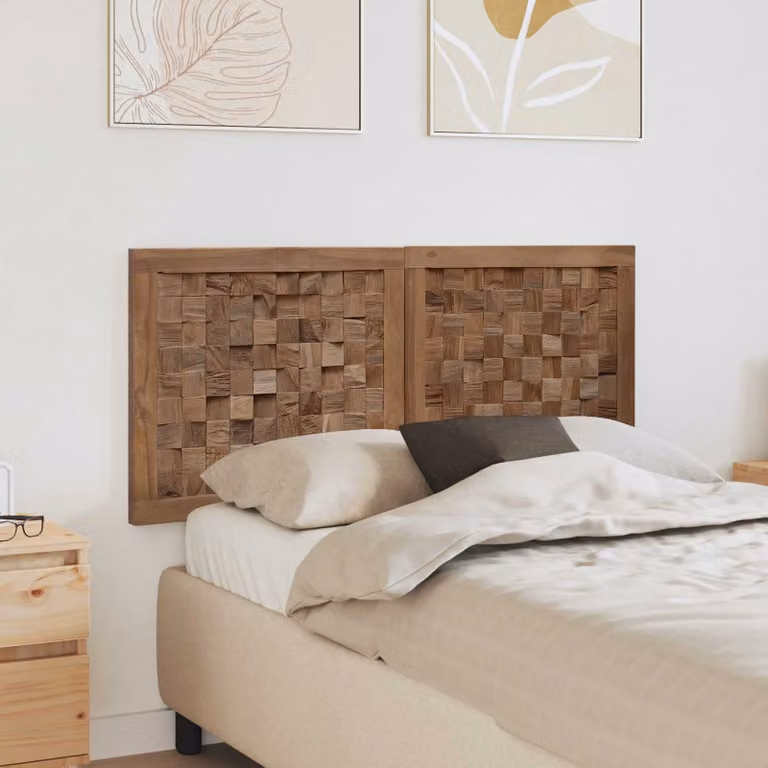 Testiera del letto vidaXL in legno di teak solido naturale, stile rustico, L: 120 cm, H: 55 cm, P: 3,5 cm