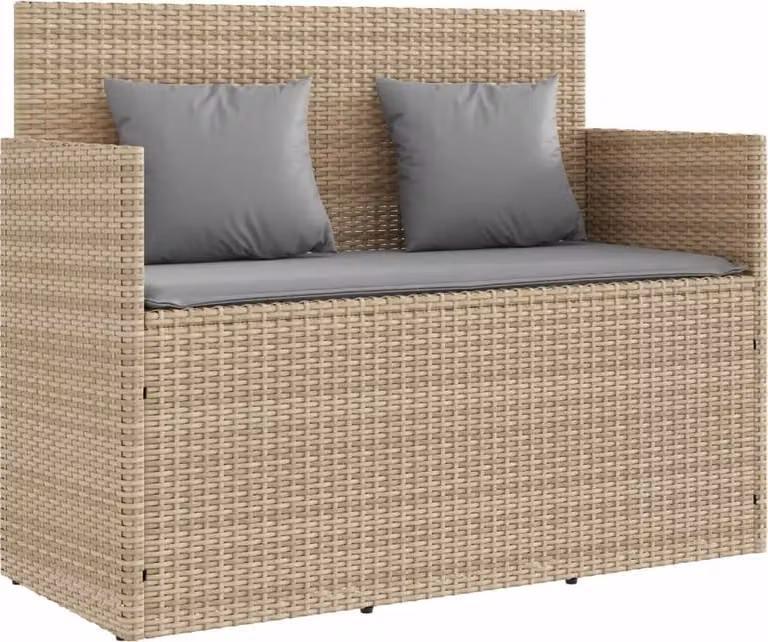 Panca da Giardino con Cuscini Beige in Polyrattan
