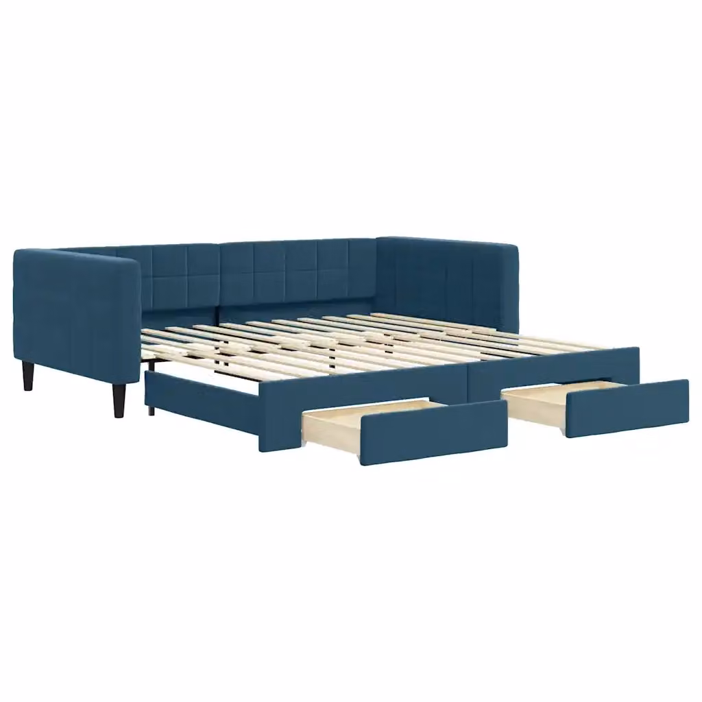 Divano Letto Estraibile vidaXL in Velluto Blu con Cassetto, Ideale per Soggiorno e Camera da Letto, L/P/H: 223 x 100 x 68 cm – 2