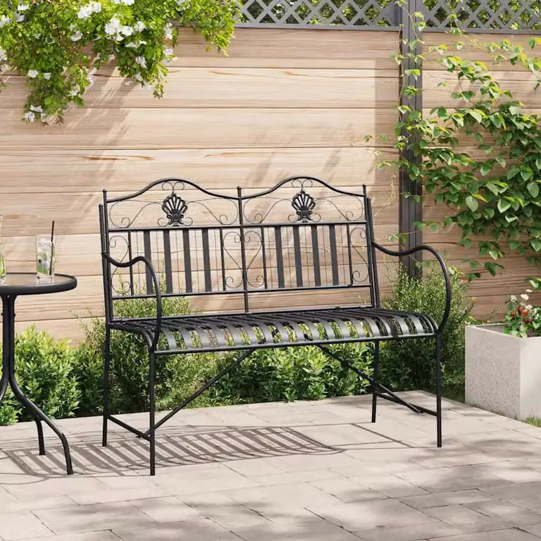 Panchina da giardino a 2 posti vidaXL in acciaio nero con braccioli, resistente alle intemperie, L: 103,5 cm, P: 59 cm, H: 89 cm