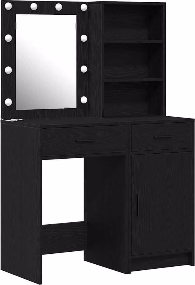 Set da tavolo da trucco con LED con cassetto 2 pcs Rovere Nero