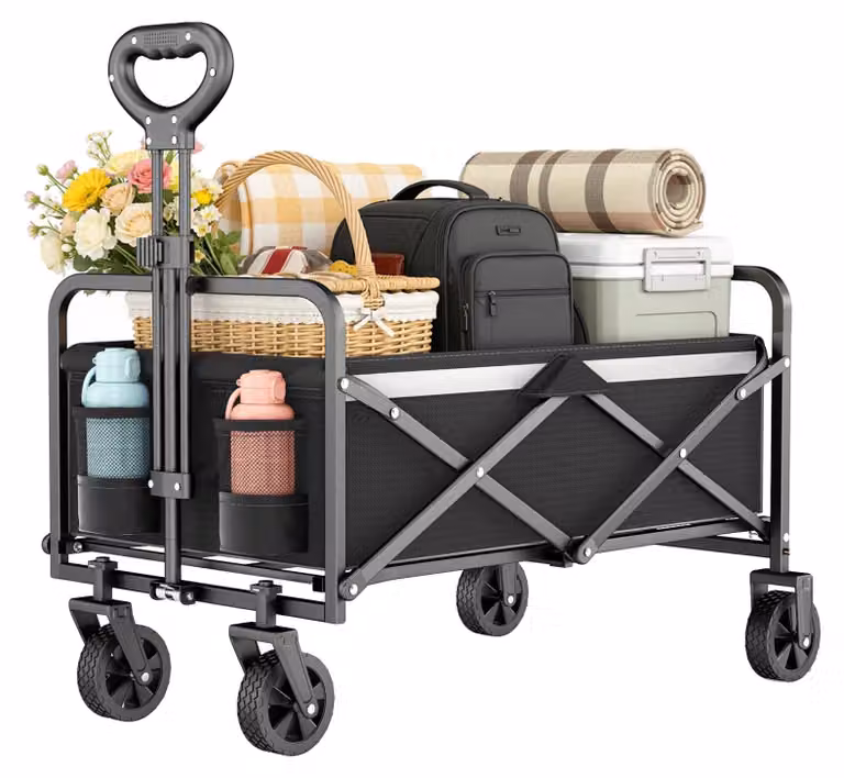 Carrello da giardino, capacità 70 litri, struttura robusta, colore nero