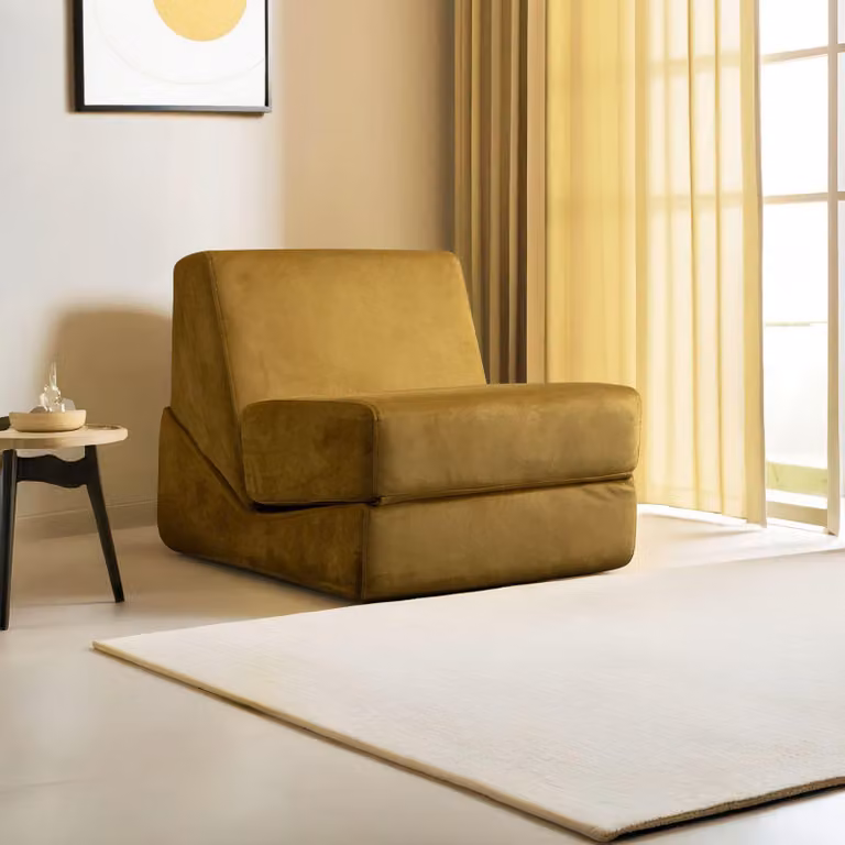 Hanah Home, divano letto monoposto di alta qualità, giallo senape, 70 x 100 x 70 cm | 100% poliestere, schiuma 28 DNS | Cuscini di seduta e schienale rimovibili e lavabili, senza gambe.