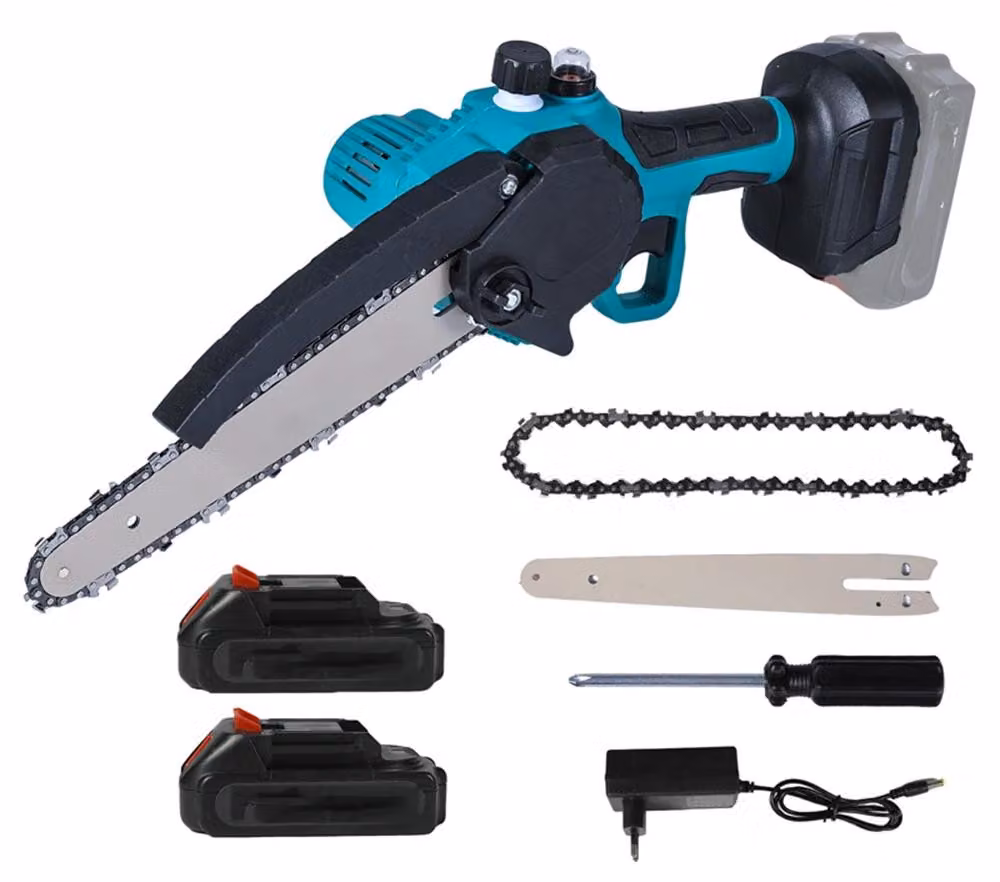 Troncatrice a catena elettrica, utensile elettrico senza fili, impugnatura ergonomica, 2 batterie, 1 spina di alimentazione EU