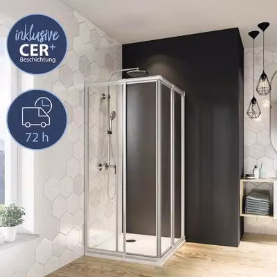 Porta scorrevole d'ingresso ad angolo BREUER Fara 4 Express Q72 70-80 cm altezza 185 cm Art glass pearl Profilo colore argento opaco