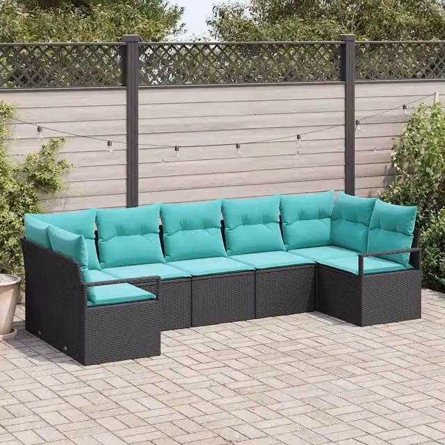Set di divani 7 pz Nero polyrattan 3346536