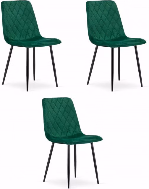 Set di 3 sedie Valora in velluto verde e nero con struttura in metallo per soggiorno o ufficio, L/P/H: 48,5 x 53 x 88,5 cm – 1