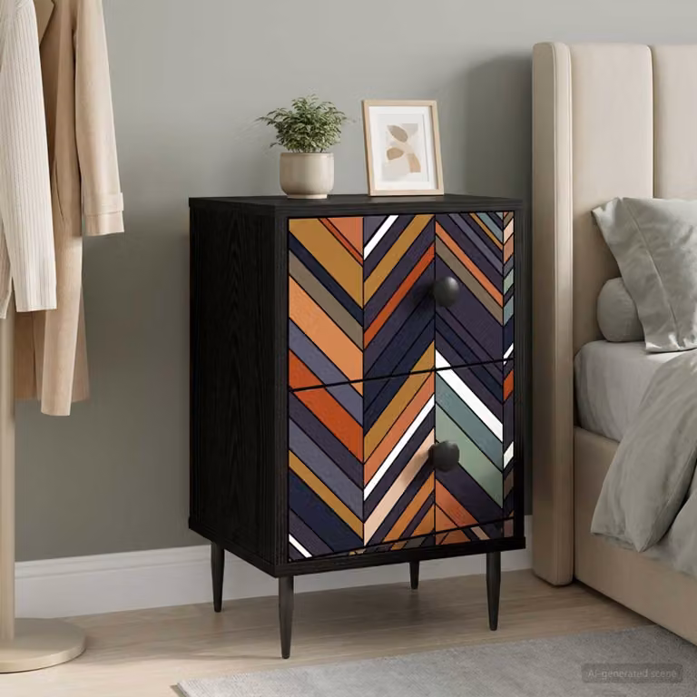 vidaXL Armadio da Notte OMMEN Rovere Nero Moderno L: 36 cm, P: 33 cm, H: 61 cm