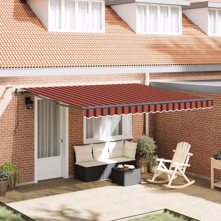 Tenda retrattile vidaXL con bracci pieghevoli e telecomando, arancione e marrone, in poliestere, L: 400 cm x P: 350 cm