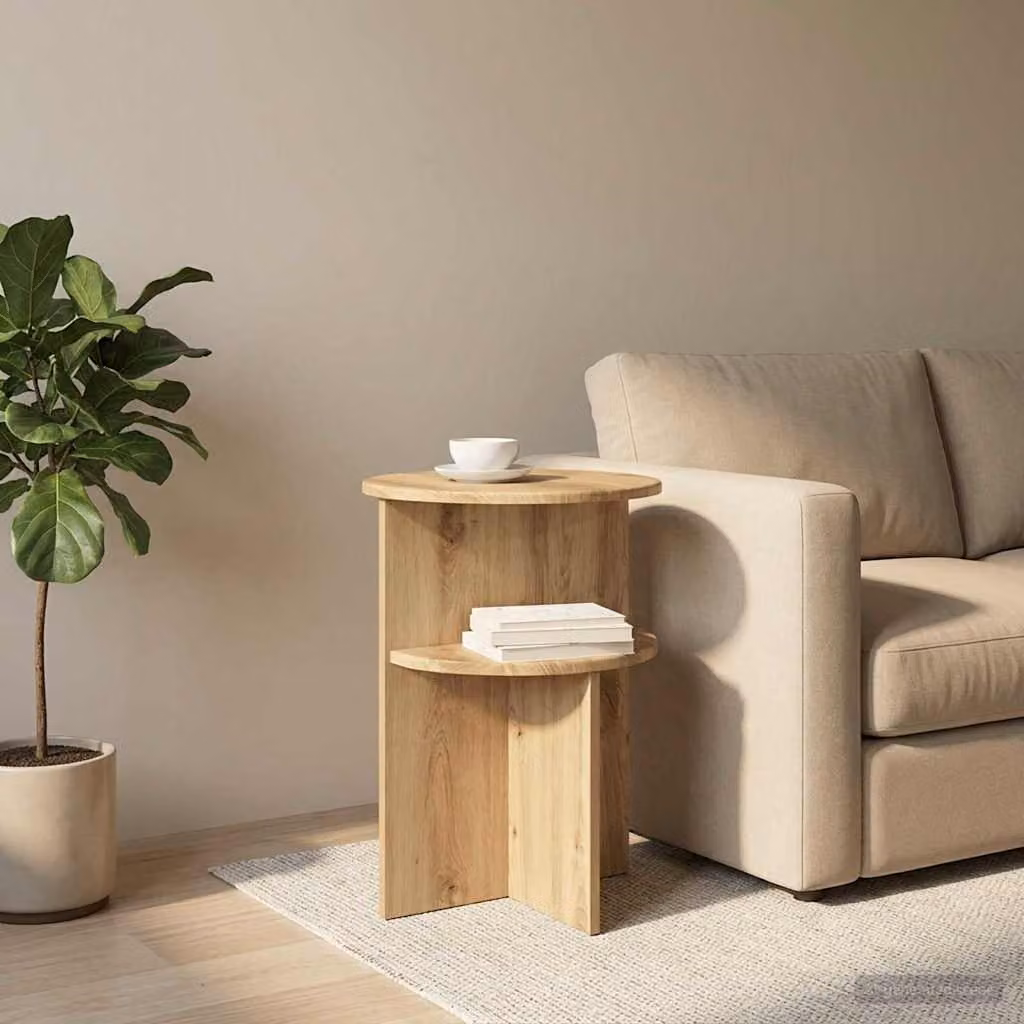 vidaXL Tavolo laterale rotondo in legno rovere marrone Ø 39,5 x H 55 cm