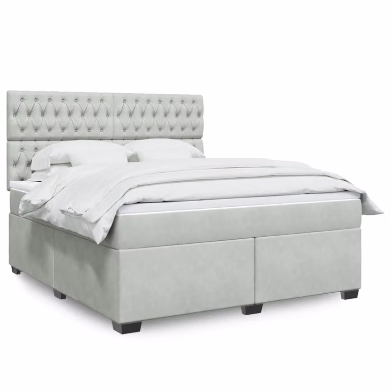 vidaXL Giroletto a Molle Ibrido con Materasso in Velluto Grigio e Bianco L/P/H: 180 x 200 cm