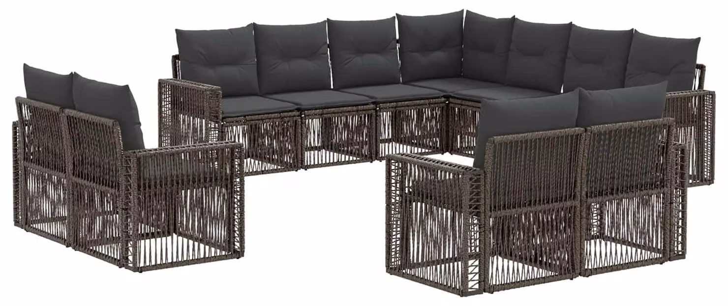 Set da giardino composto da 11 pezzi, in rattan sintetico grigio e grigio scuro