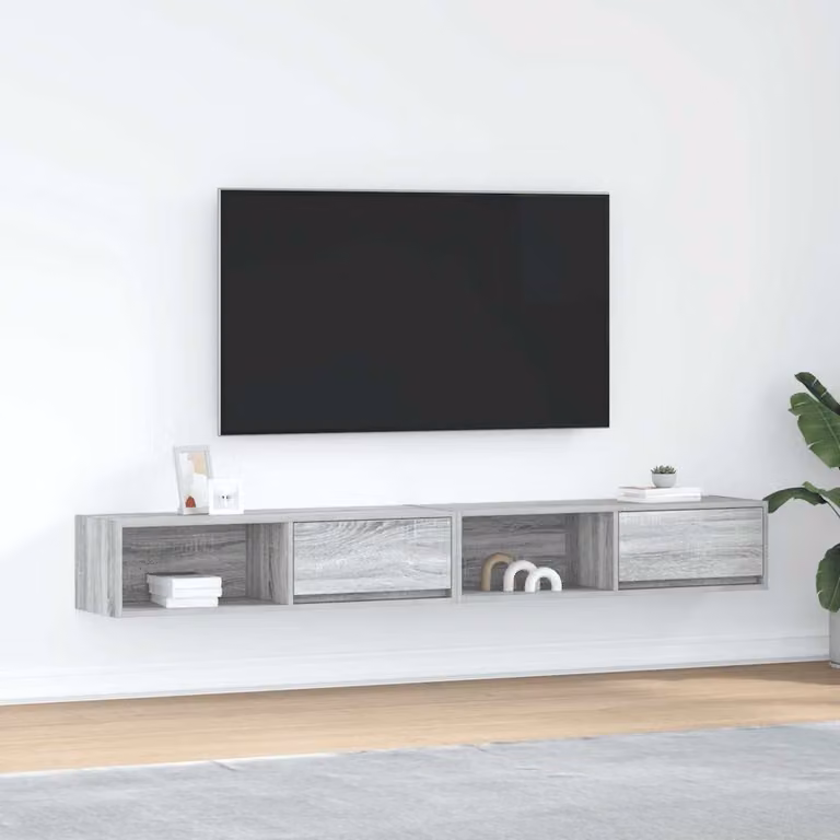 Set di 2 mobili TV sospesi vidaXL in legno multistrato, colore grigio opaco, L 100 cm x P 31 cm x H 25,5 cm