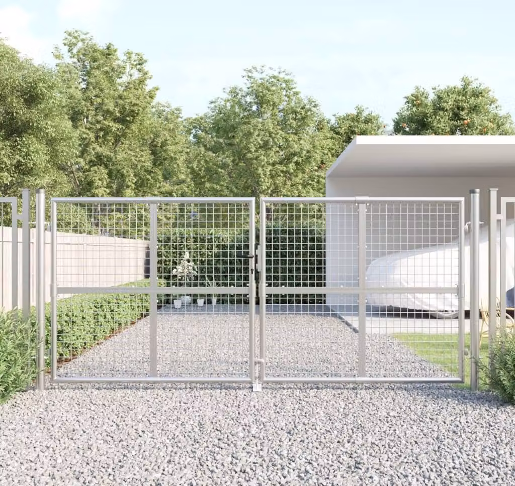 Maison Exclusive - Cancello da giardino a maglie, argento, 300x125 cm, acciaio zincato