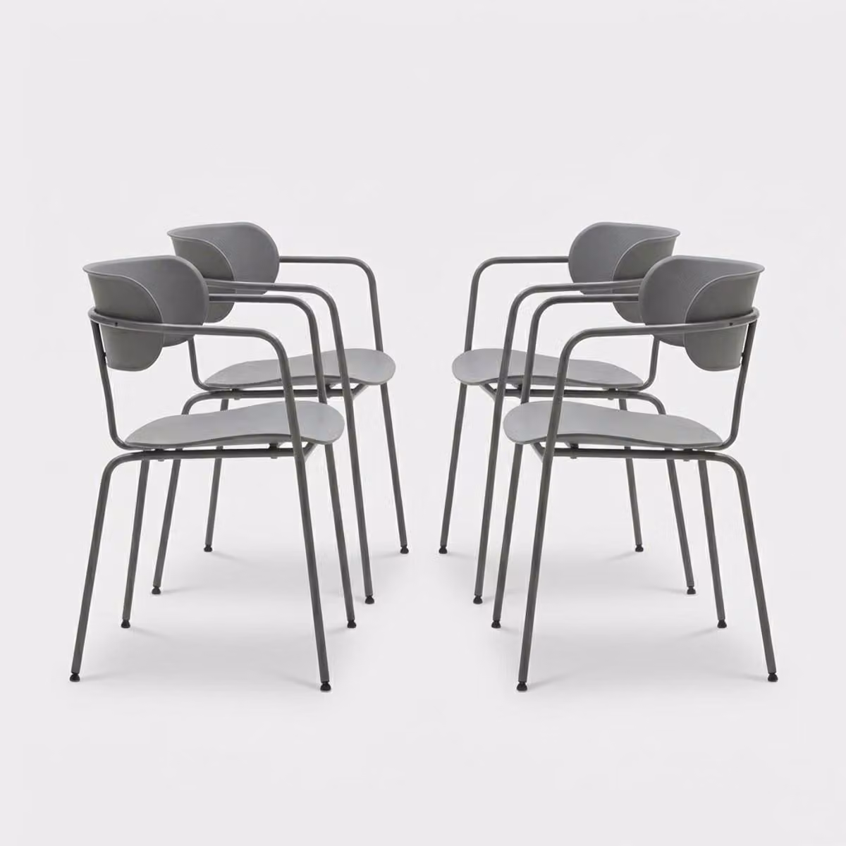 Set di 4 sedie in metallo e polipropilene dal design moderno Asmar - Grigio