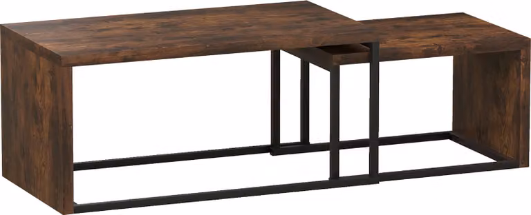 Fortuna Lai Set di 2 tavolini da salotto Tavolino da divano Tavolino da caffè Diverse forme Multifunzionale Elegante Semplice Base in metallo Nero+Marrone