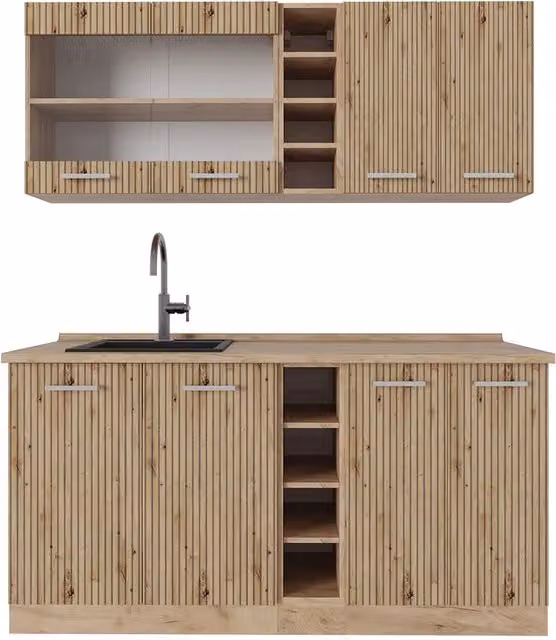 Cucina completa R-Line Vicco in Rovere e Antracite, L: 160 cm, P: 60 cm, H: 81,6 cm