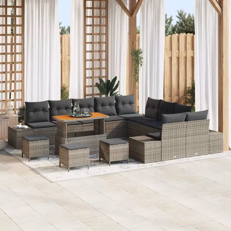 vidaXL Set Divano da Giardino Moderno a Forma di U con Cuscini Grigio, 14 Pezzi