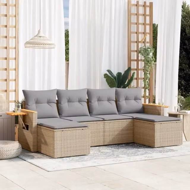 Set Divano da Giardino VIDAXL a L in Polyrattan con Cuscini Beige e Grigio per 6 Persone – 1