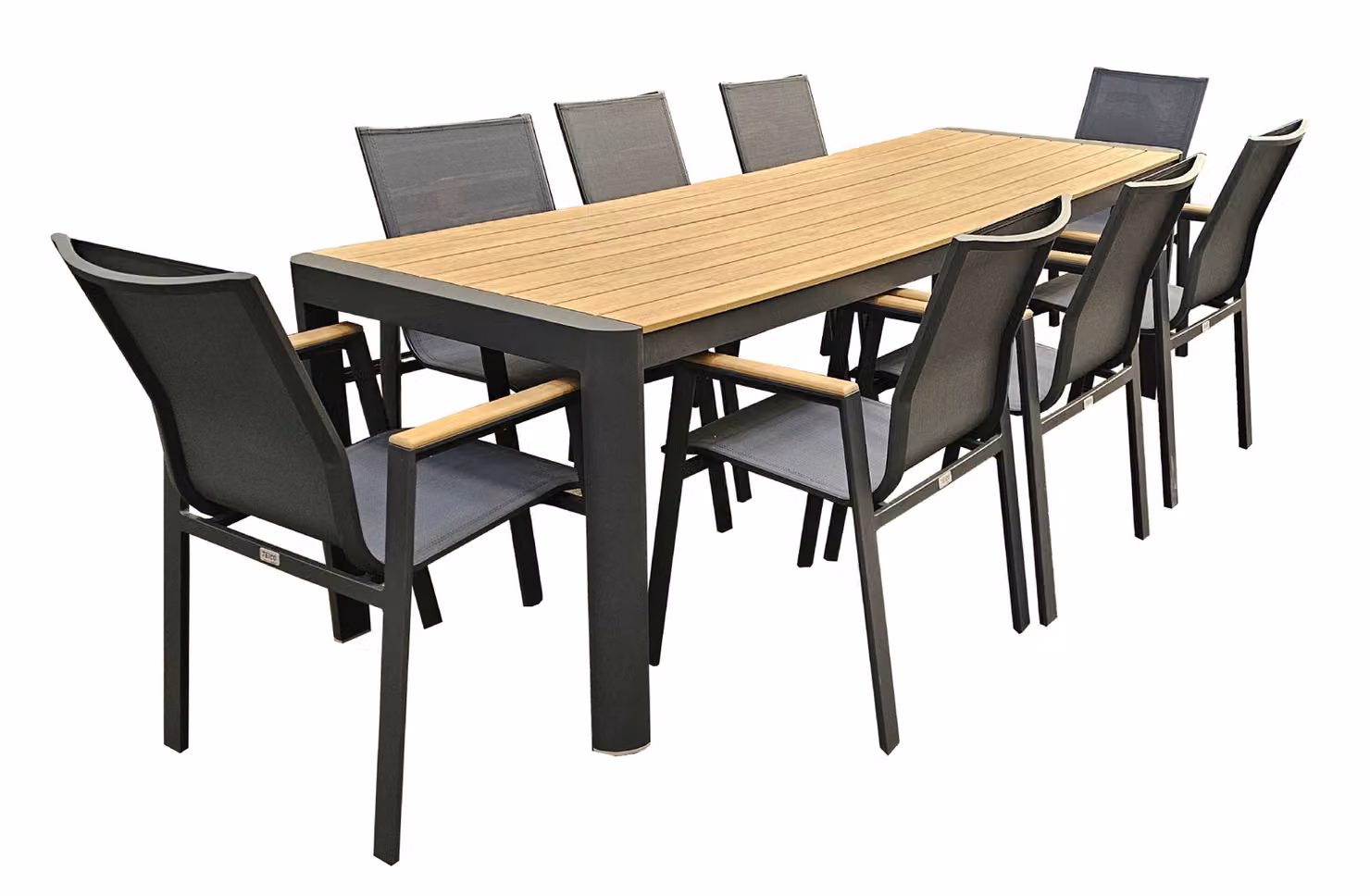 Mobili da giardino alluminio / WPC 9-TLG. Antracite / Marrone Set da pranzo per mobili da giardino Tavolo 260 cm + 8 sedie