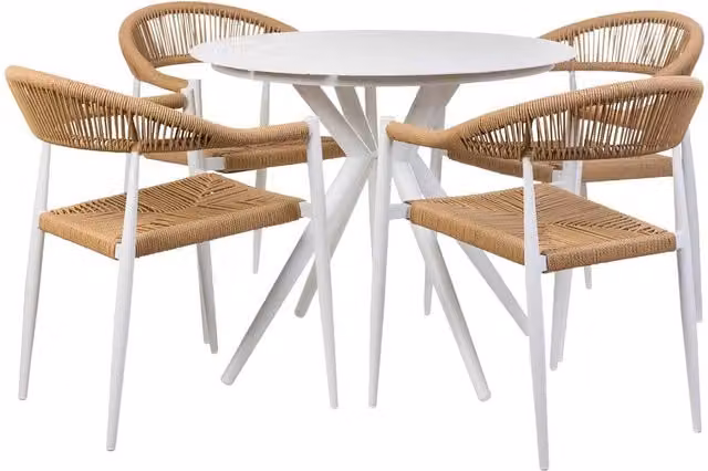 Set tavolo rotondo e 4 sedie Wanderlust Deco in alluminio beige e bianco per giardino e terrazza – 1