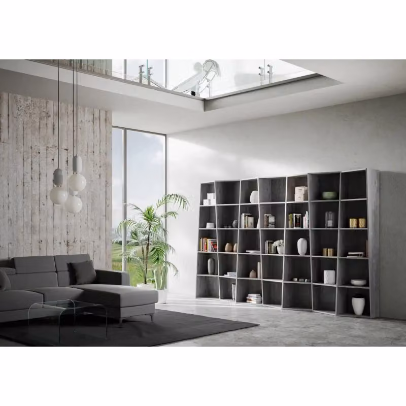 Libreria Trek Itamoby con 7 elementi, colore Cemento, H 200 cm x L 317 cm x P 35 cm – 2