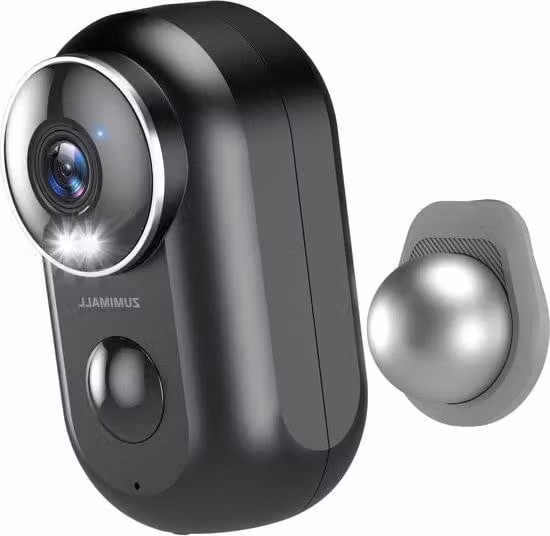 Telecamera di sorveglianza wireless 2K per interni ed esterni con supporto magnetico, connessione Wi-Fi a 2,4 GHz, visione notturna, funzione di allarme, sensore basato su IA, sistema di archiviazione su cloud con scheda SD.