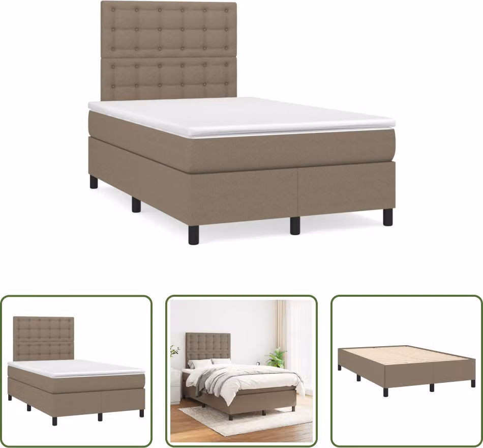 The Living Store Letto a molle con materasso Taupe 120x190 cm in tessuto