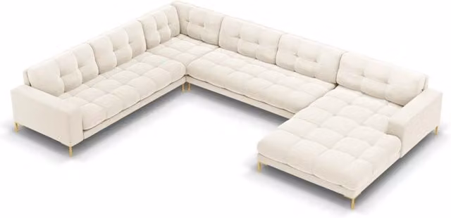 Divano panoramico sinistro Bali Cosmopolitan Design in velluto beige e oro da 7 posti L/P/H: 327 x 134 x 75 cm