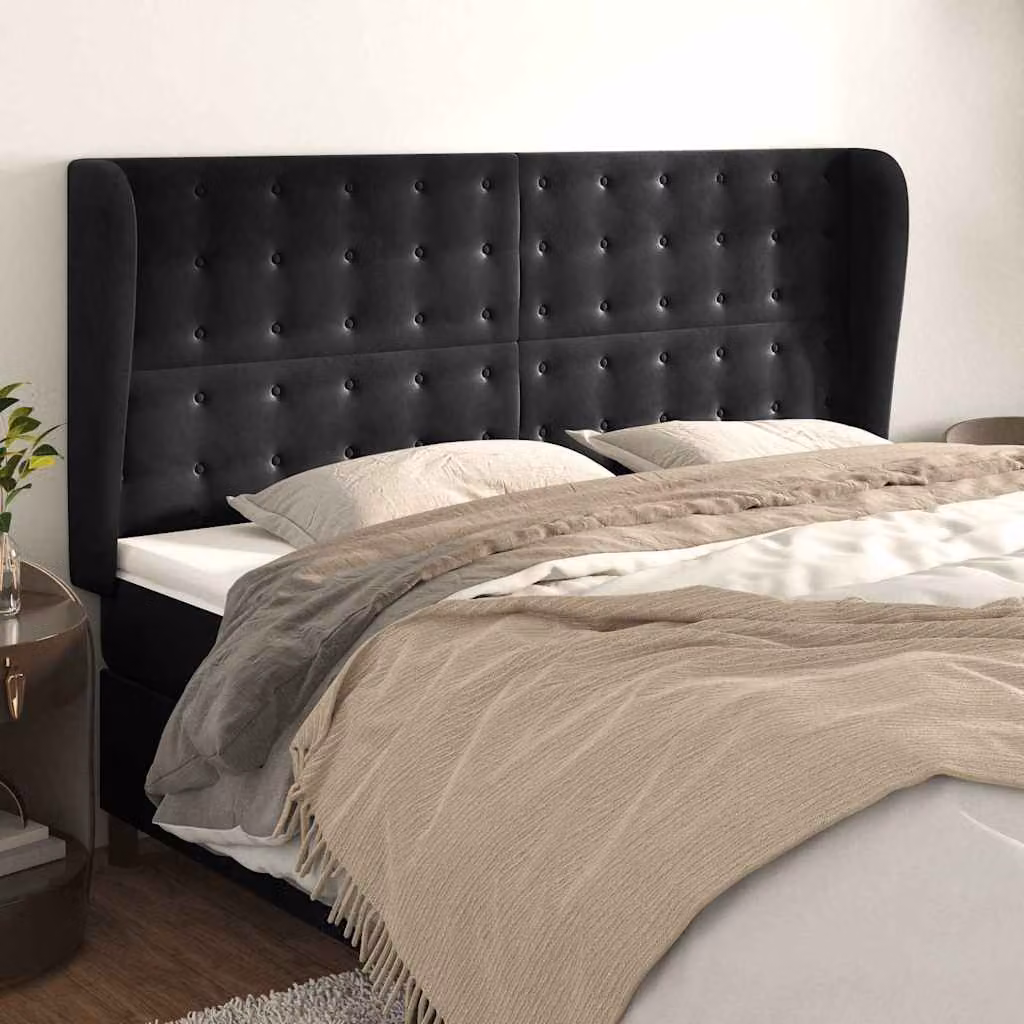 Testiera ad orecchio vidaXL in velluto nero L: 163 cm, P: 23 cm, H: 118/128 cm