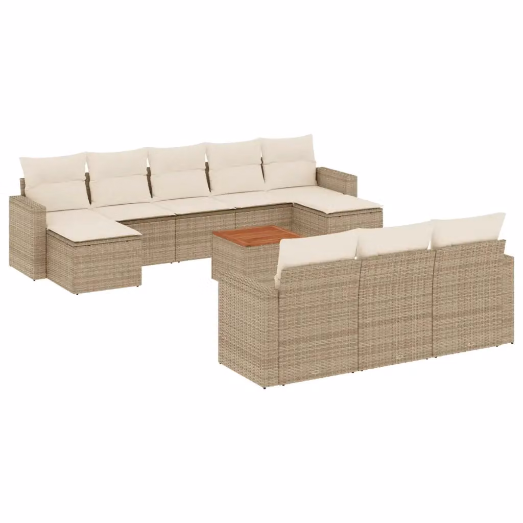 vidaXL Set Divani da Giardino 11 pz in Polyrattan con Cuscini Beige e Tavolino da Esterno – 2