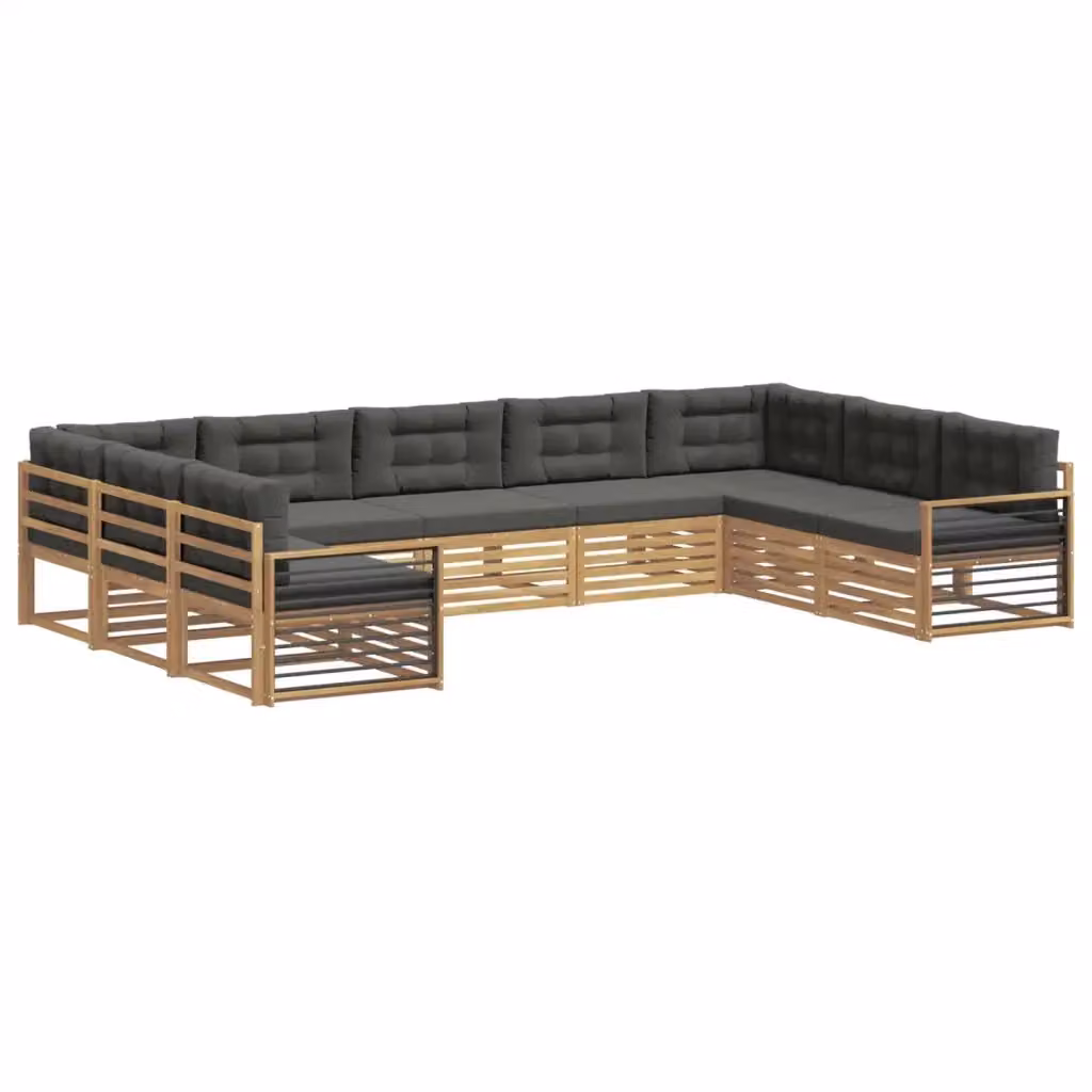 Set di divani da esterno a L vidaXL in legno di acacia con cuscini, Bianco e Antracite – 2