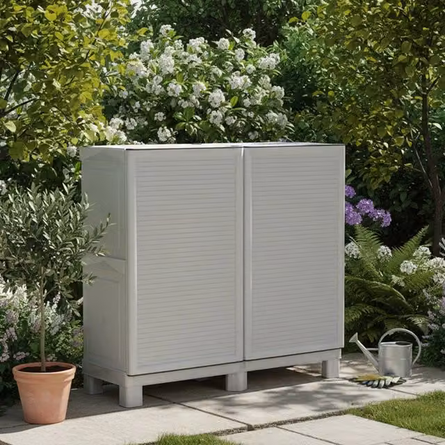 Armadio multiuso da esterno Arlinda DMORA in polipropilene con 2 ante e 1 ripiano, Grigio chiaro, L: 100 cm, P: 39 cm, H: 92 cm