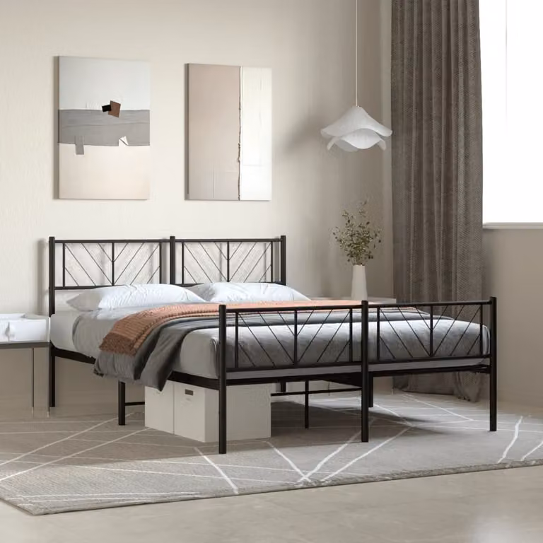 vidaXL Giroletto in metallo nero con testiera e pediera L/P/H: 140 x 200 x 90 cm