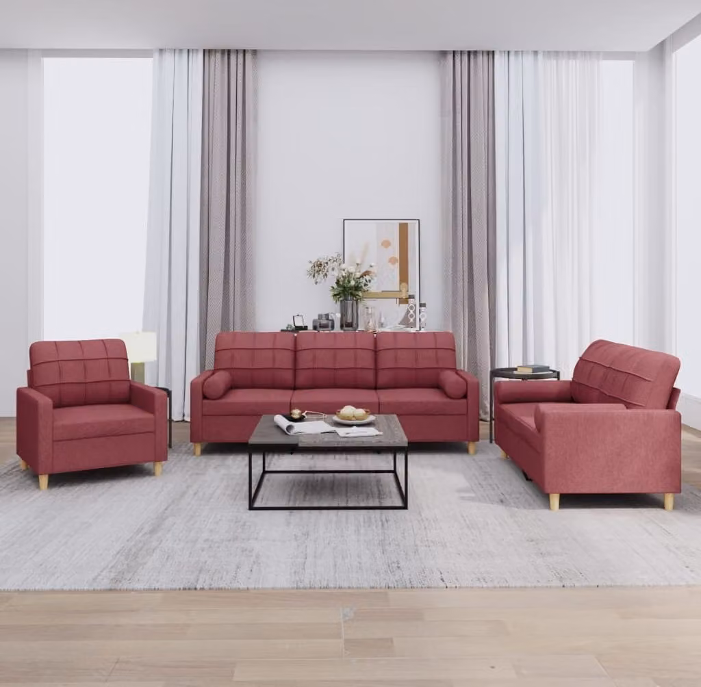 Maison Exclusive - Set divano 3 pezzi con cuscini in tessuto bordeaux