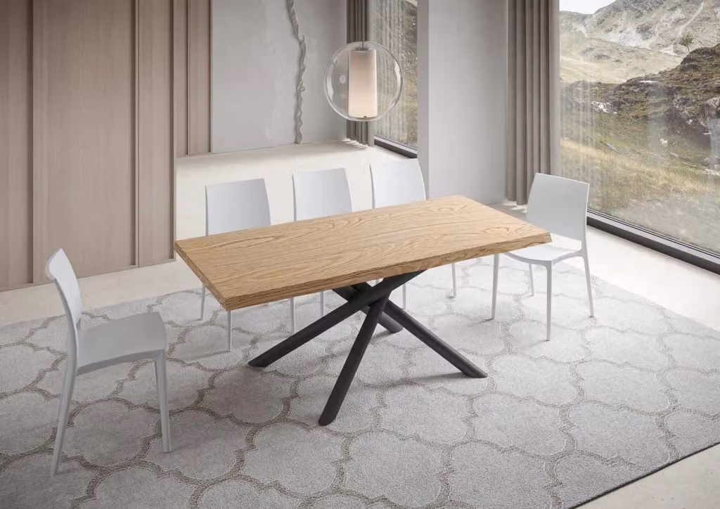 Tavolo fisso rettangolare Vindral in rovere e metallo, L: 180 cm, P: 90 cm, H: 75 cm, colore rovere e antracite – 2