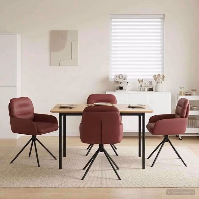 Set di 4 sedie da pranzo girevoli vidaXL in similpelle rosso, design moderno con base in metallo e plastica – 1