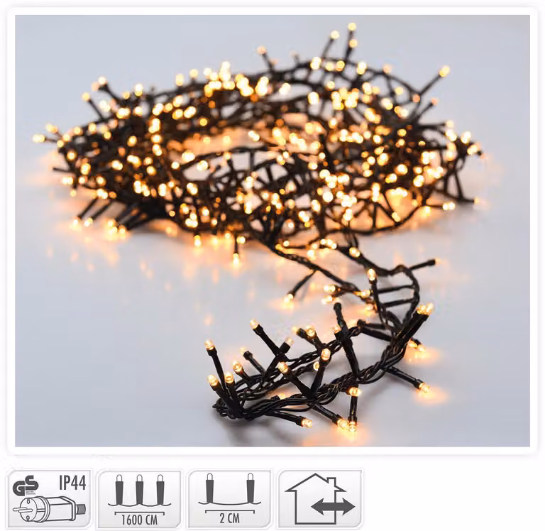Luci di Natale MicroCluster 800 LED 16 metri bianco caldo IP44 per esterni