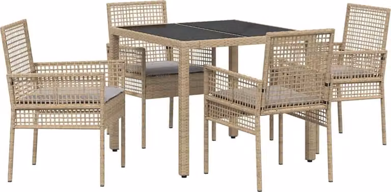 Set da Pranzo per Giardino 5 pcs Beige polyrattan