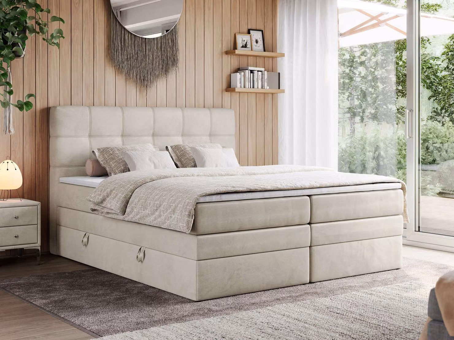 Letto boxspring, letto imbottito, letto, camera da letto - ERNI-KING - 120x200 cm - Beige - H3