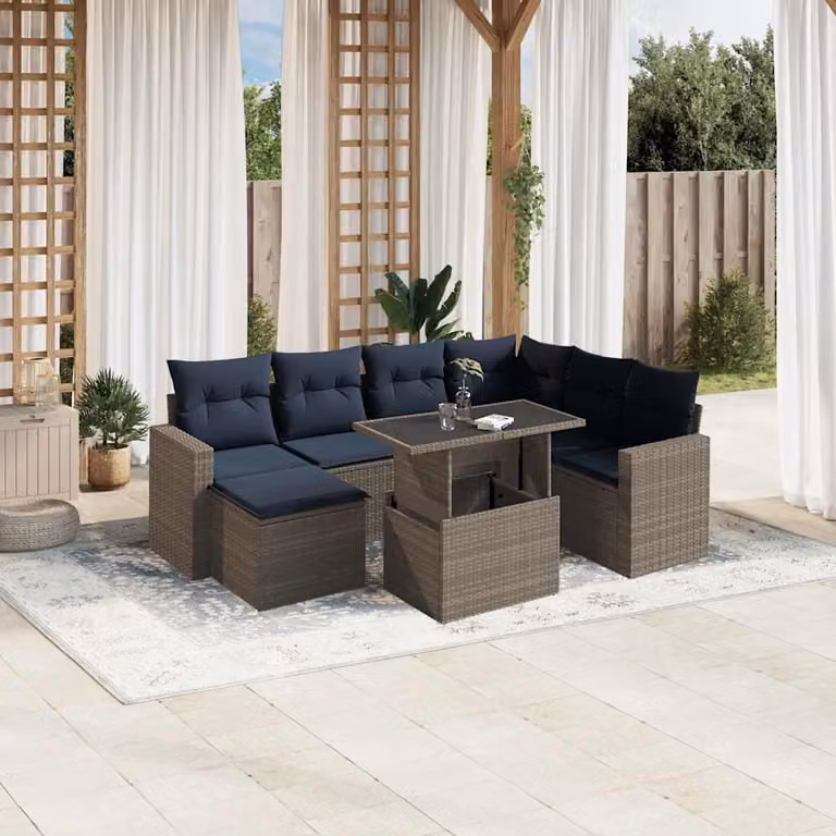 Maison Exclusive - Set di 8 divani da giardino con cuscini, grigio, polyrattan