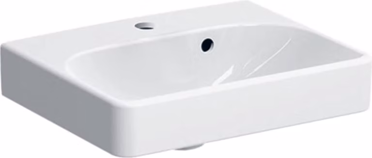 Geberit Smyle Square lave-mains 500222, 45x36cm, avec trou pour robinetterie, avec trop-plein asymétrique, 500.222.01.1, 500.222.01.1