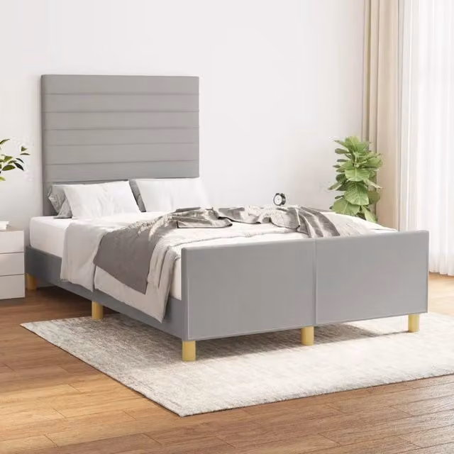 Giroletto vidaXL in tessuto grigio con struttura in legno e doghe, L/P/H: 120 x 200 x 28 cm