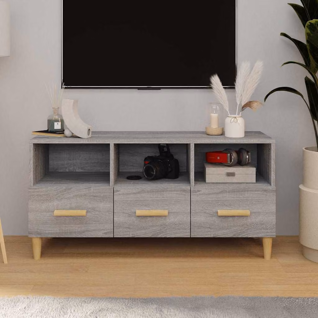 Mobile TV moderno vidaXL in legno multistrato grigio, L 102 cm x P 36 cm x H 50 cm