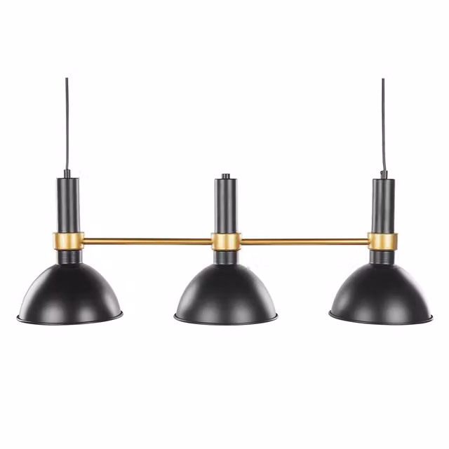 Lampada a sospensione BELIANI in metallo nero e oro con 3 luci e paralumi rotondi per soggiorno e sala da pranzo, Altezza: 107 cm