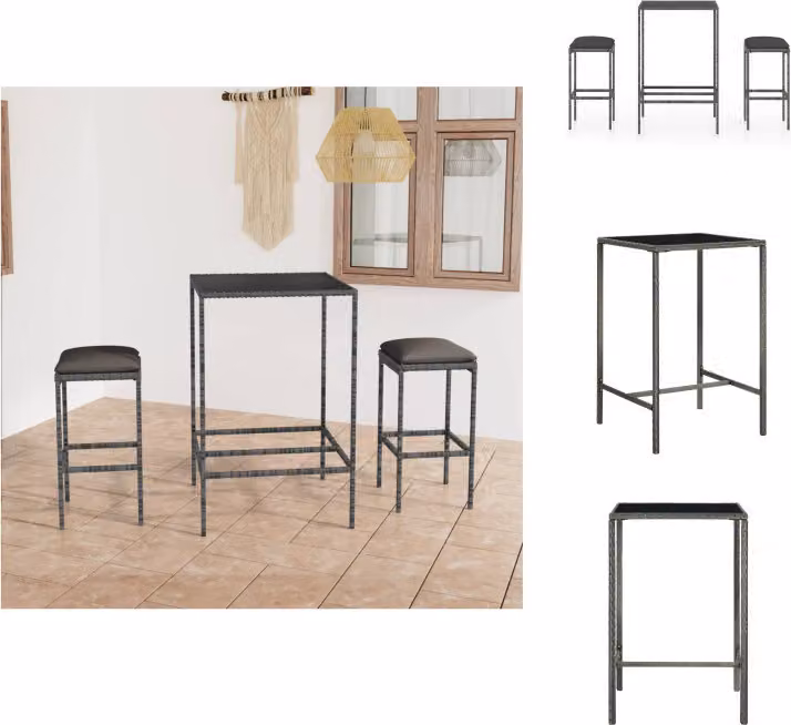 vidaXL Set bar da giardino 3 pezzi con cuscini in poly rattan grigio - Set di mobili da giardino