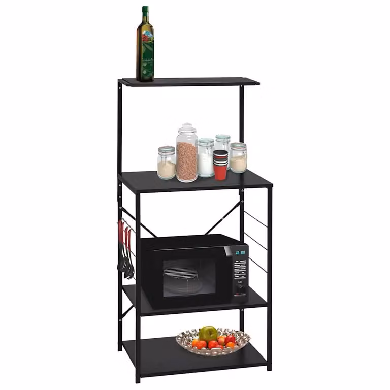 Mobile per microonde vidaXL nero in legno e metallo L: 60 cm, P: 39,6 cm, H: 123 cm