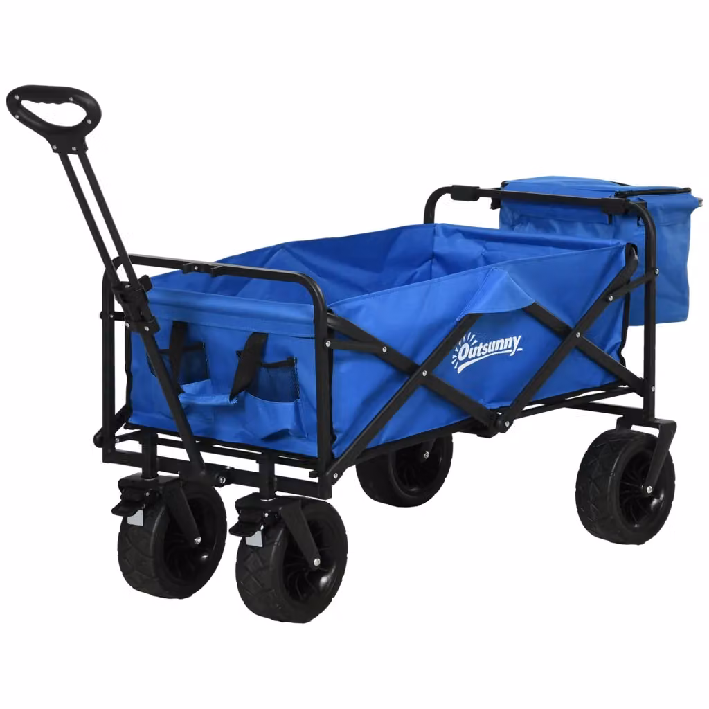 Carrello da Giardino Blu in Acciaio e Tessuto con Maniglia Telescopica e Borsa Termica da 15L (Capacità 110L) – 2