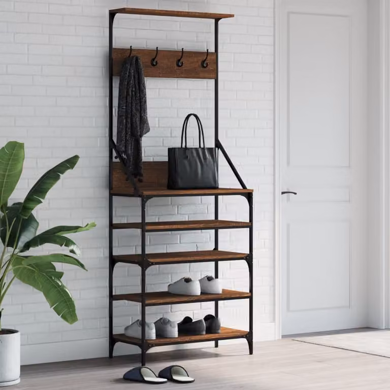 vidaXL Appendiabiti con Porta Scarpe in Rovere Marrone L: 70 cm, P: 34 cm, H: 184 cm