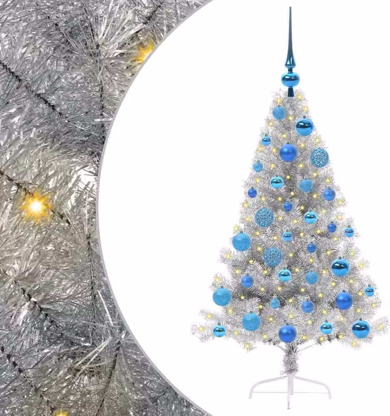 vidaXL Albero di Natale artificiale preilluminato argento 120 cm PET